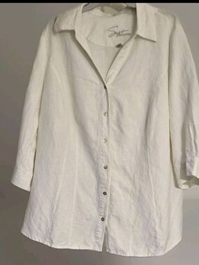 SOFT By AVENUE  Linen/Rayon Ivory Button Down Shirt Sz 26/28 Pre-Owned EUC